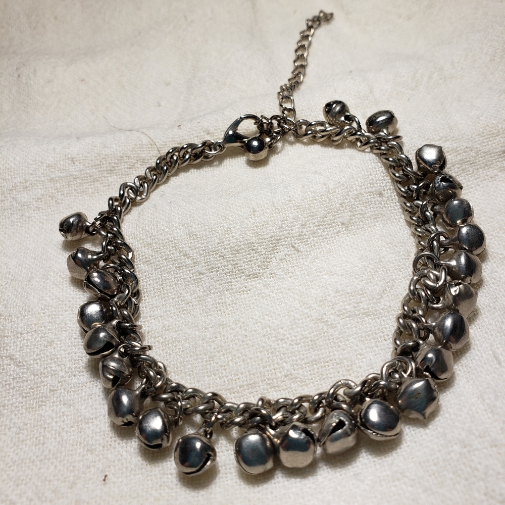 Adj 6-9 In Vintage Handcrafted Silver Colored Bracelet Anklet Little Balls